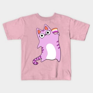 Lesbian Pride Flag Kawaii Pink Cat Gay Cute chibi Tabby Kitty Kids T-Shirt